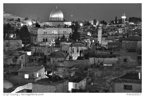 Black And White Picturephoto Old Town Roofs And Dome Of The Rock By