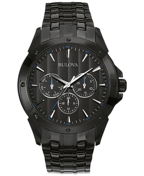 Bulova Mens Black Ion Plated Stainless Steel Bracelet Watch 43mm