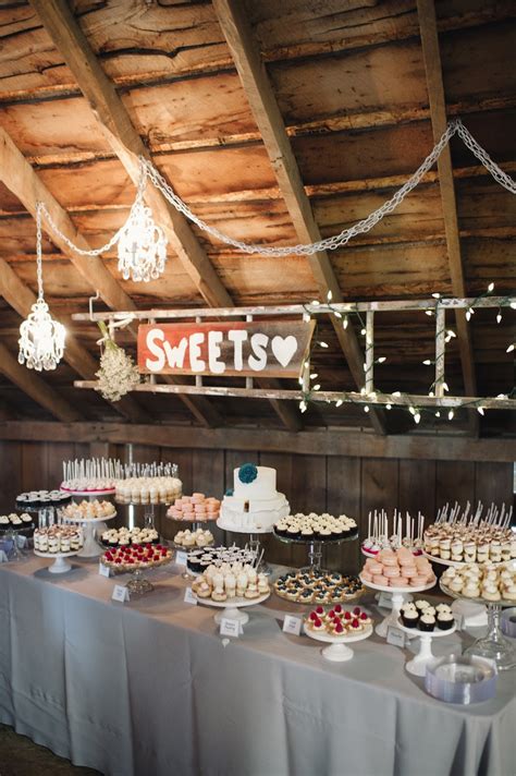 Cocoa And Fig Barn Wedding Mini Dessert Table And 2 Tier