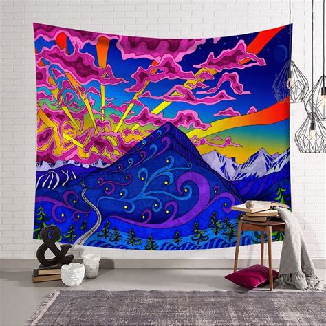 Trippy Mountain Tapestry Psychedelic Sunrise Tapestry Wall | Etsy