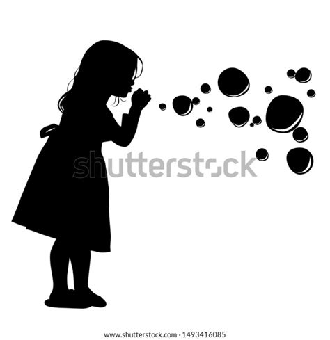 Silhouette Girl Blowing Soap Bubbles Vector Stock Vector Royalty Free