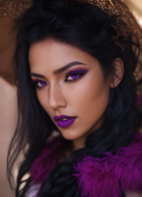 Lexica Long Raven Hair Purple Eyes Big Amaranth Lips Tan Skin