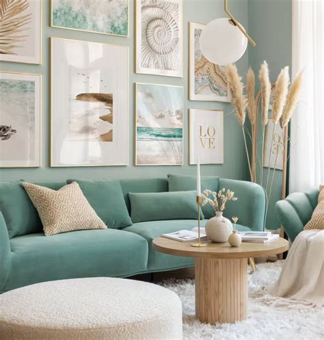 Turquoise Gold Gallery Wall Golden Prints Gold And Blue Living Room