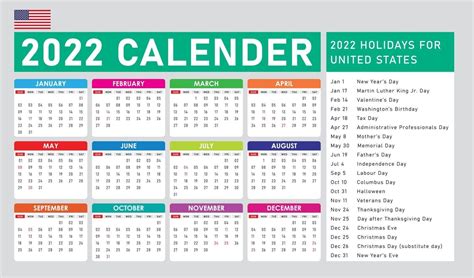 2022 calendar for United States. With Holiday 3123860 Vector Art at