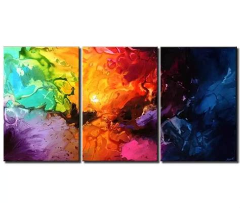 Painting For Sale Colorful Modern Abstract Triptych Canvas 5669