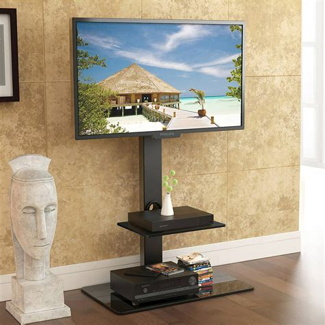 Fitueyes Universal Floor Swivel Tv Stand Base With Mount And Shelves