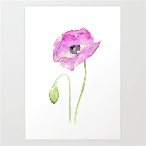 Purple Poppy Floral Watercolor Art Print Floral Watercolor Paintings