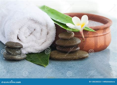 Spa Set With Tropical Flower For Relax Body Massage Treatment Stock