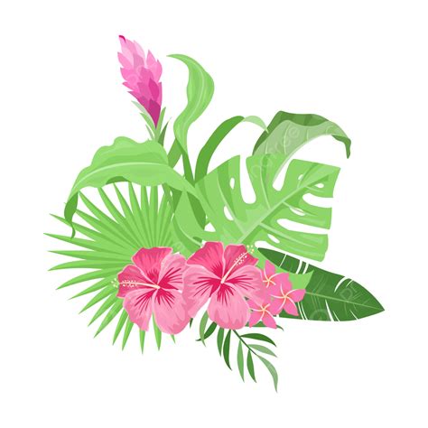 Summer Tropical Flower Bouquet Vector Tropical Tropical Leaves