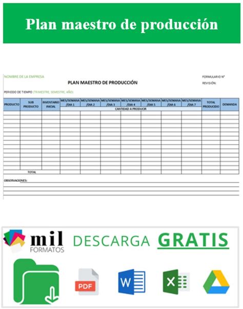 Plan Maestro De Producción Ejemplos Y Formatos Excel Word Pdf【2024