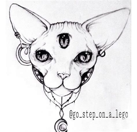 Three Eyed Cat Drawing Sphynx Cat Tattoo Crazy Cats Weird Cats