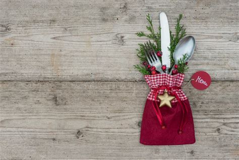 Christmas Background With Silverware Place Setting For Festive Holiday