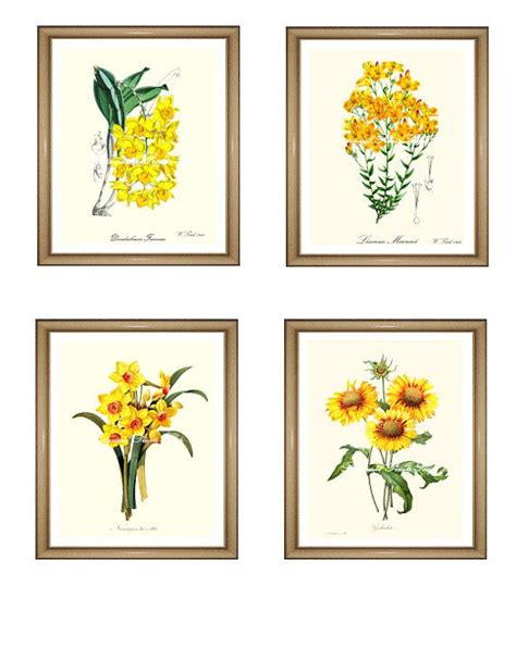Yellow Flowers Print Set Golden Yellow Botanical Prints Etsy