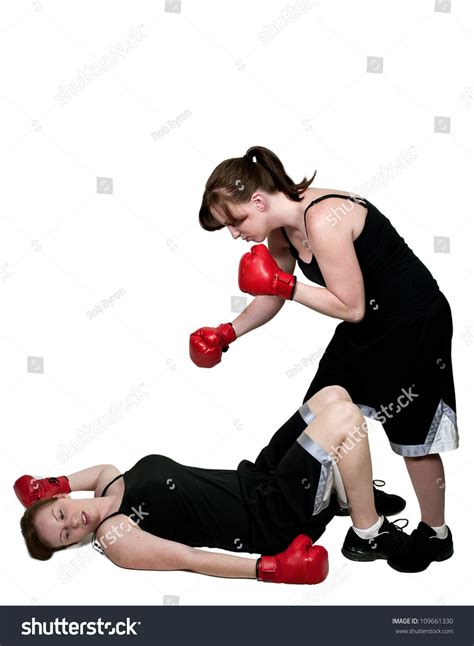 Beautiful Young Unconscious Knocked Out Woman Boxer With Gloves Stock