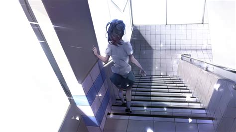 Anime Girl Walking Down Stairs 4k