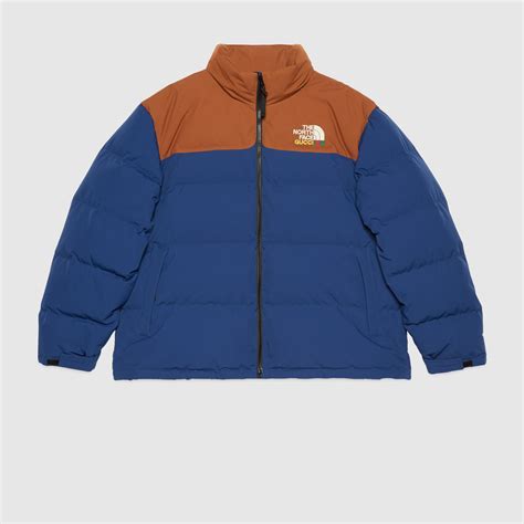 The North Face X Gucci Down Jacket In Blue And Brown Gucci Us