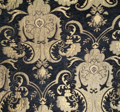 Damask Chenille Upholstery Drapery Fabric Blackgold Sold By The