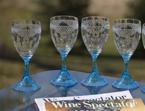 vintage etched crystal wine glasses set of 4 tiffin franciscan circa 1920 vintage etched blue