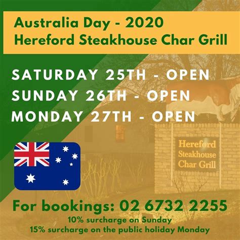 Our national public holidays are new year's day, australia day, good friday, easter monday, anzac day, christmas day and boxing day. Rest Point Motor Inn - Hereford Steakhouse - Glen Innes ...
