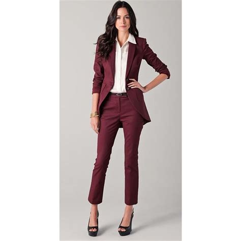 Burgundy Womens Office Suits Pants Set Long Jacket Morning Suits Female