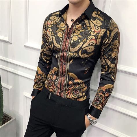 Luxury Gold Black Shirt Men 2018 New Slim Fit Long Sleeve Camisa