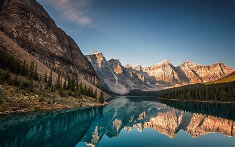 Download Wallpapers Moraine Canada Sunset Mountains Beautiful Outro