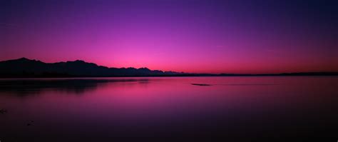 Sunset Wallpaper 4k Lake Dusk Purple Sky