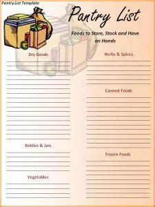 Pantry List Template Free Formats Excel Word