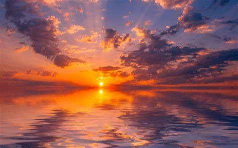 Download Wallpaper 3840x2400 Sea Sunset Horizon Sun