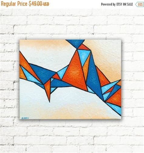 Blue Orange Triangle Painting Original Wall Art Triangle Art