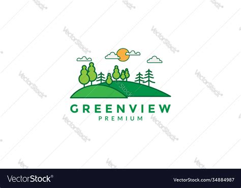 Green Hill With Tree And Cloud View Colorful Logo Vector Image