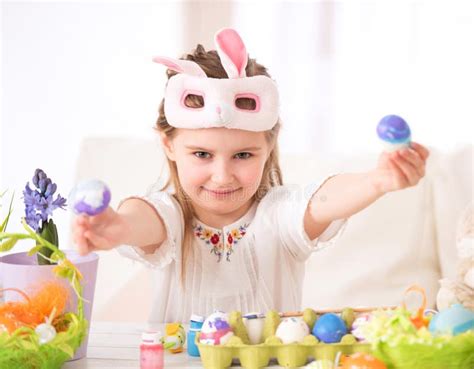 Child Painting Some Eggs For Easter Stock Image Image Of Kind Girl