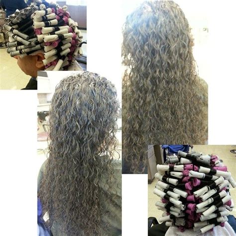 Piggyback Perm On Purple And White Rods Permed Hairstyles Perm