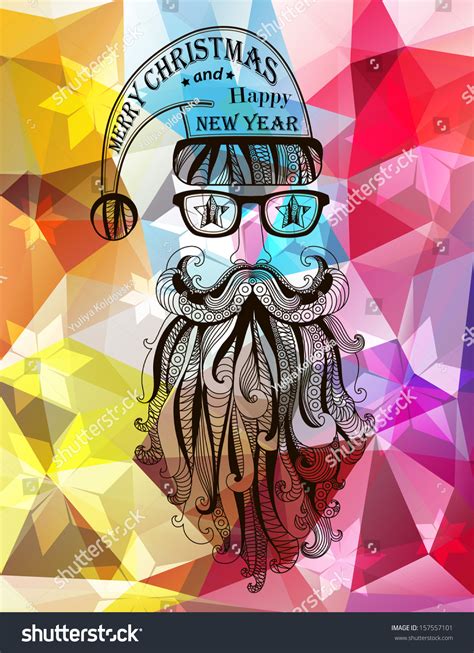 Hipster Santa Claus Merry Christmas Background Stock Vector Royalty