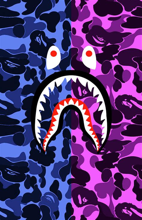 Bape Shark Teeth Camo Blue Pink Digital Art By Shezan Kiska