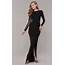 Glitter Long Black Prom Dress With Sleeves  PromGirl