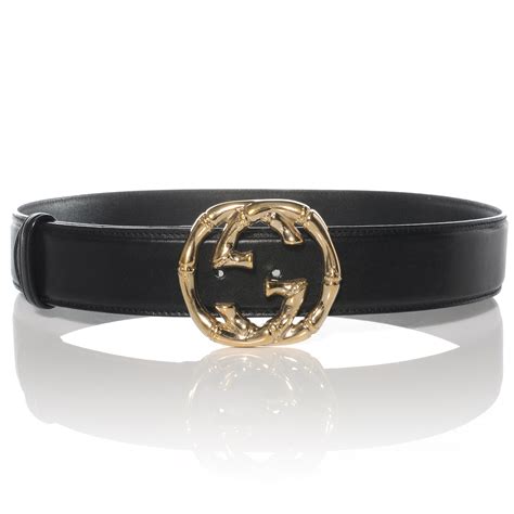 Gucci Leather Bamboo Gg Buckle Belt 80 32 Black 42702