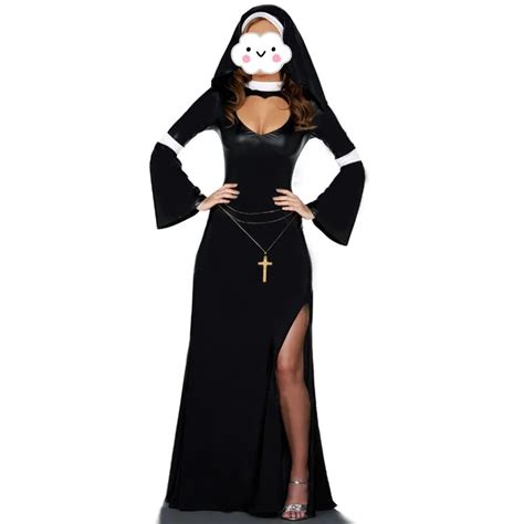 sexy nun costume adult women cosplay dress with black hood for halloween costume cosplay party