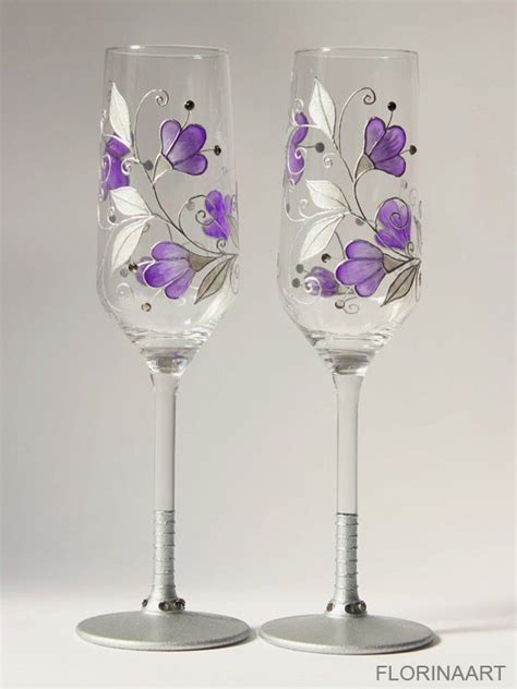 Purple Wedding Glasses Purple Wine Glasses Purple Champagne Etsy Wine Glass Designs Hand