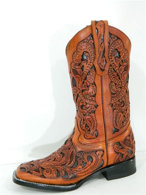 Hand Crafted Hand Tooled And Inlayed Men Cowboy Boots Square Toe Made