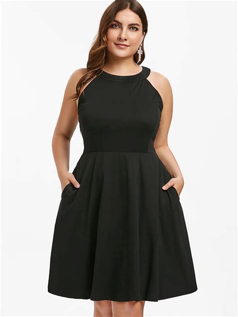 Wipalo Plus Size Round Neck Elegant Party Dress Women Sleeveless Solid