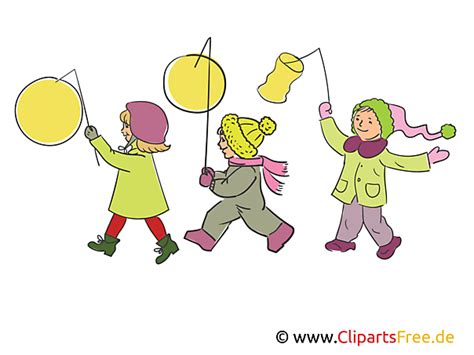 Laternenumzug Kinder Mit Laternen Illustration Clipart Bild