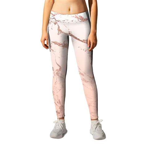 pink blush white ombre gradient rose gold marble pattern leggings by girly trend by audrey