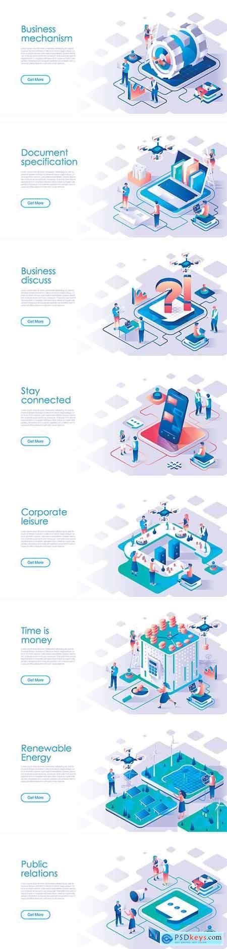 Business Scheduling Isometric Landing Page Vector Template