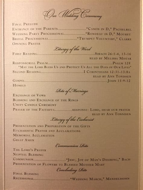 Catholic Wedding Program With Mass Maye Littlefield