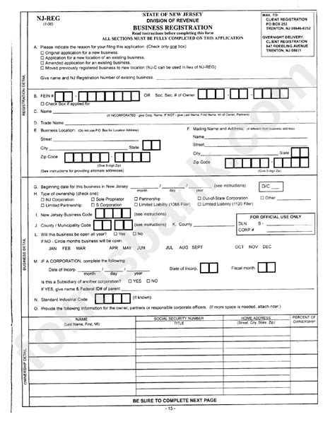 Form Nj Reg Business Registration State Of New Jersey Printable Pdf