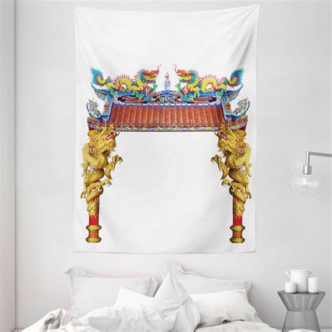 Dragon Decor Tapestry Chinese Style Dragon Archway Statue Over Pillars