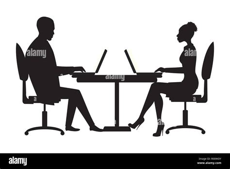 Office Workers Or Business People Silhouette Sitting At The Table