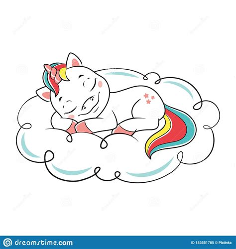 Unicorn Sleeping On Cloud Stock Vector Illustration Of Clipart 183551785
