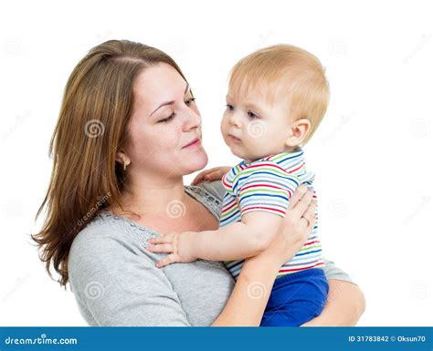 Mother Embracing Baby Boy Isolated Stock Photo Image Of Love Beauty